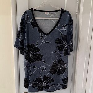 LuLaRoe Black and Gray Floral V-Neck Top